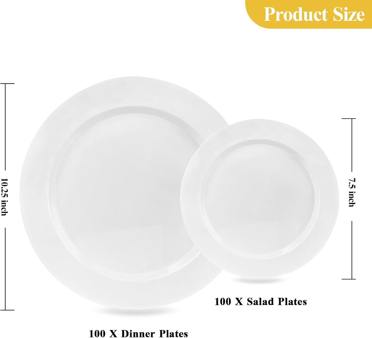 Goodluck 200PCS Gold Plastic Plates, Heavy Duty Disposable Gold Plates with 100 10.25 inch Dinner Plates and 100 7.5 inch Dessert Plates for Party, Holiday, Wedding, Thanksgiving