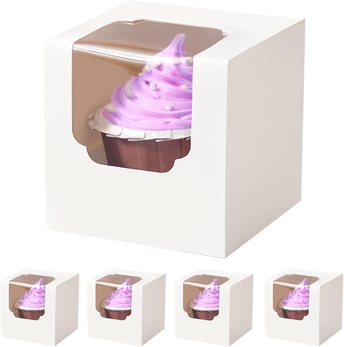 100 Pcs Kraft Brown Cupcake Boxes Individual Bulk Paper Cupcake Containers Single with Insert and Window, Pop up Cookie Boxes and Cocoa Bombs Boxes Packaging for Bakery Gift Giving