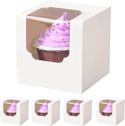 100 Pcs Kraft Brown Cupcake Boxes Individual Bulk Paper Cupcake Containers Single with Insert and Window, Pop up Cookie Boxes and Cocoa Bombs Boxes Packaging for Bakery Gift Giving