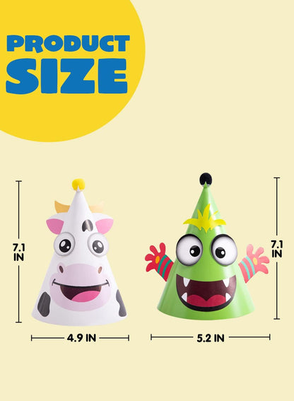 JOYIN 12 Sets Party Hats for Kids Birthday Party Games Craft Activities, Cute Animal Theme Birthday Hats Activity Kits with Stickers for Kids Holiday Theme Party Favors