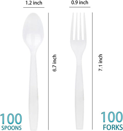 MOACOCK 200 Count Plastic Silverware, Heavy Weight Plastic Forks Spoons Disposable Utensils Cutlery Set for Wedding Party Supplies Everyday Use