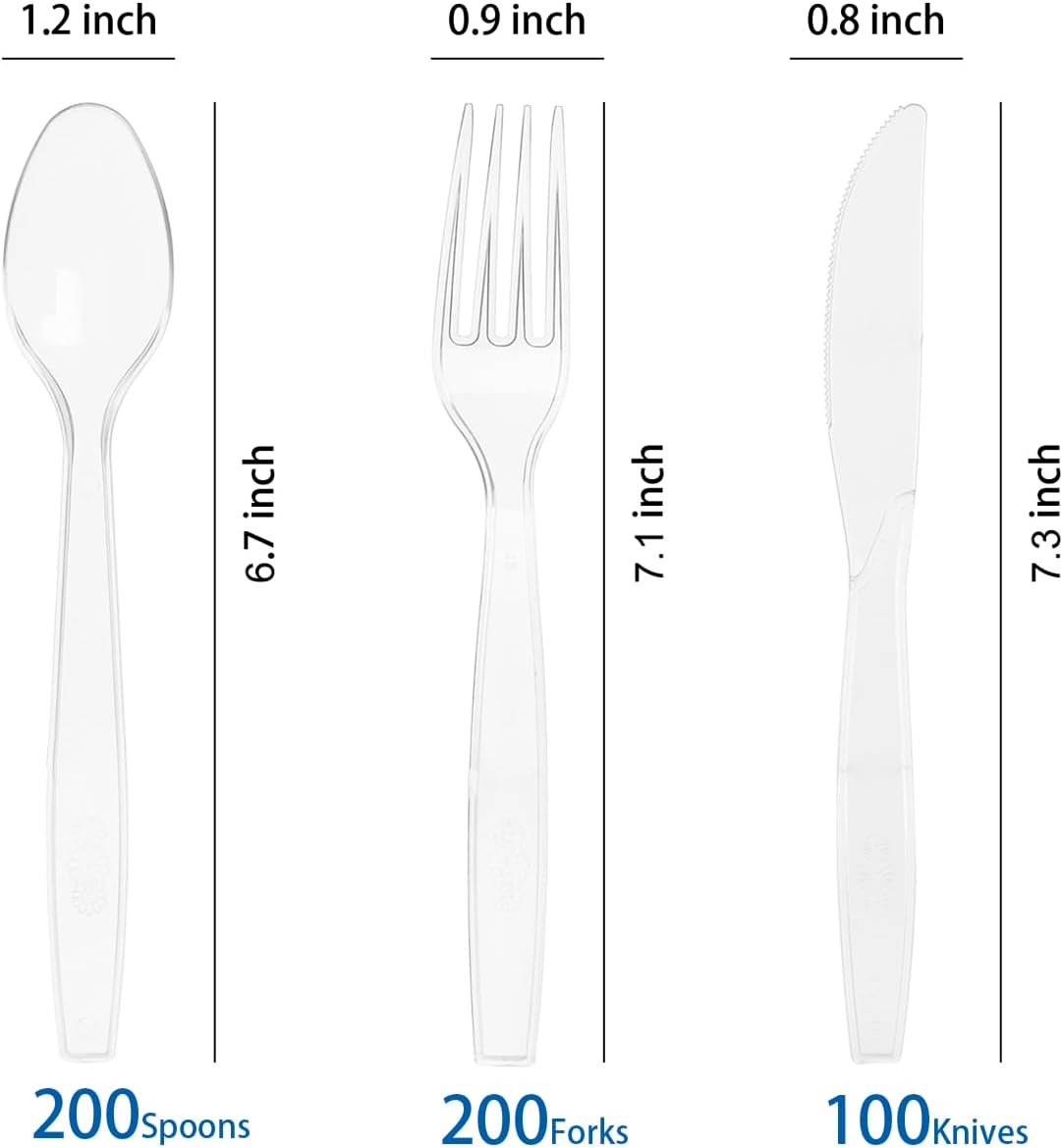 MOACOCK 500 Count Extra Heavy Duty Plastic Silverware, 200 Forks, 200 Spoons, 100 Knives, Disposable Plastic Cutlery Set for Parties, Picnics, Big Event, Daily Use