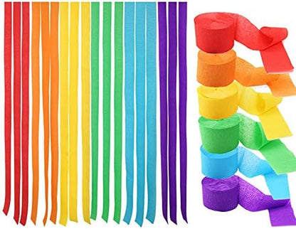 Streamers Paper 433ft Long 1.77in Wide Crepe Paper Streamers, Tassels Paper for Party Decorations Wedding,Festival (Rainbow Streamers 6 Packs)