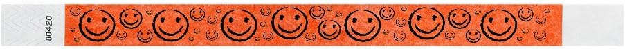 500 WristCo Yellow Smiley Face Tyvek Wristbands for Events - ¾” x 10” - Waterproof Recyclable Comfortable Tear Resistant Paper Bracelets Wrist Bands for Concerts Festivals Admission Party