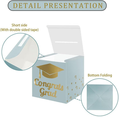 Graduation Card Box Holder, Congrats Grad Foldable Cardboard Decorations Box for Graduation Party Decoration and Grad Parties (Black)