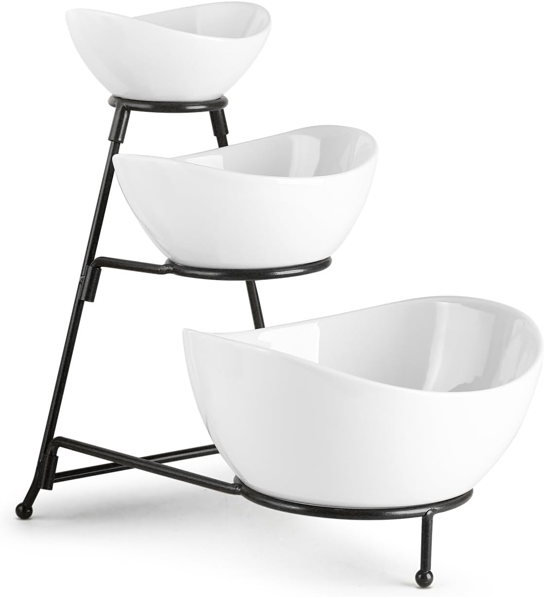 LAUCHUH Serving Dish for Entertaining, 3 Tier Serving Tray, Chip and Dip Serving Set Oval Serving Bowl Set for Easter, Mother's Day Fruit, Dessert, Appetizer, Candy, Vegetable, Black