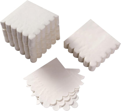 100 Pack Cocktail Napkin 2-Ply Scalloped Edged Dessert Napkins Folded 5 x 5 Inches Disposable Napkins for Dinner Wedding Birthday Party Bridal Anniversary Reception Event (Pink)