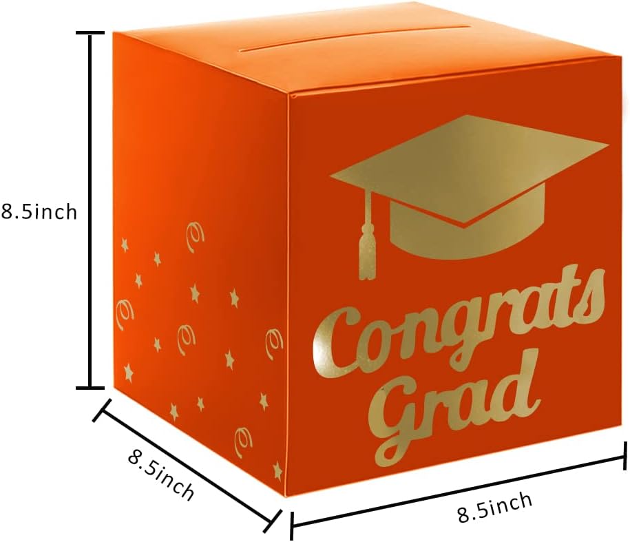 Graduation Card Box Holder, Congrats Grad Foldable Cardboard Decorations Box for Graduation Party Decoration and Grad Parties (Black)