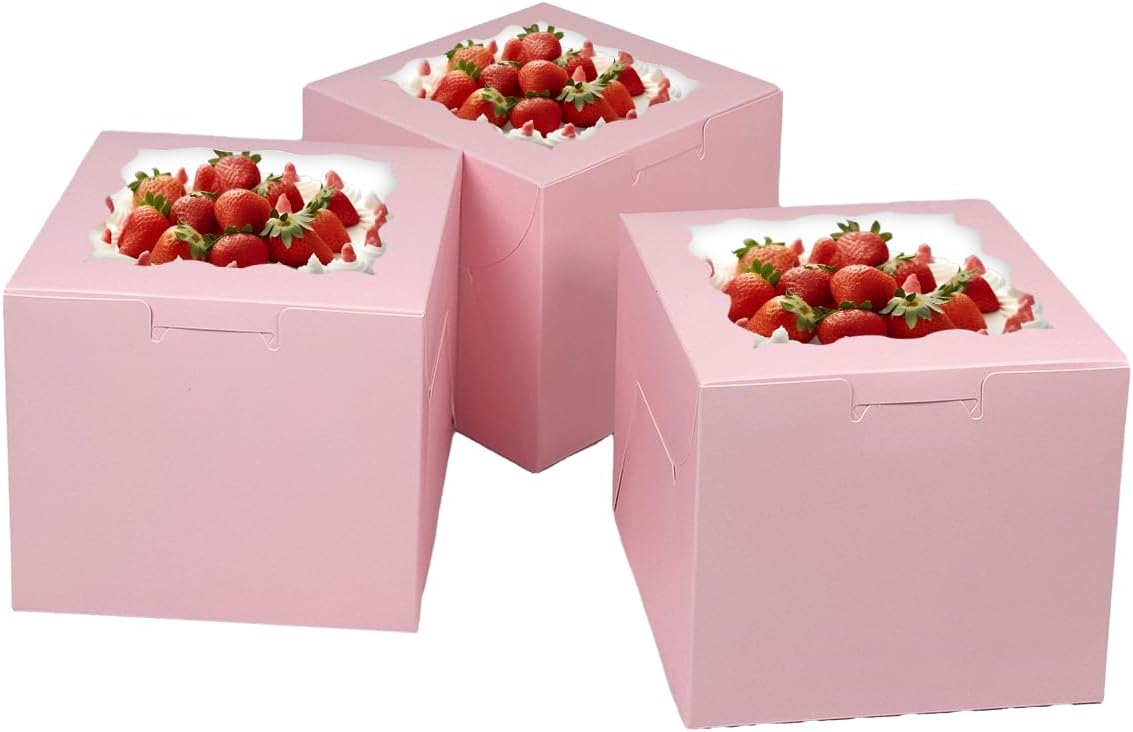Bakepacker 36pcs 6x6x5 Inches with Window 18-Packs White 6 Inch Bakery Boxes (18 Cake Boxes +18 Cake Boards + 10 Meters Silk Ribbon Includes Included)