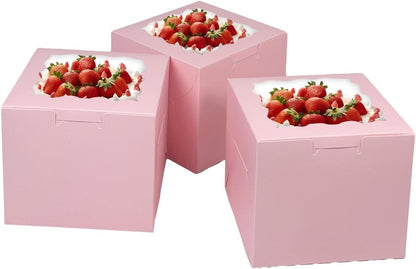 Bakepacker 36pcs 6x6x5 Inches with Window 18-Packs White 6 Inch Bakery Boxes (18 Cake Boxes +18 Cake Boards + 10 Meters Silk Ribbon Includes Included)