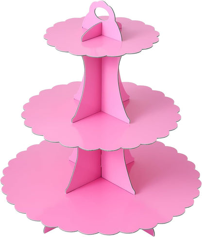 Soleebee 3-Tier Cupcake Stand, Cardboard Cupcake Tower, Dessert Cup Cake Stand Tower for Birthday Wedding Party Decoration, Cupcake Tier Stand 1 Set (Black)