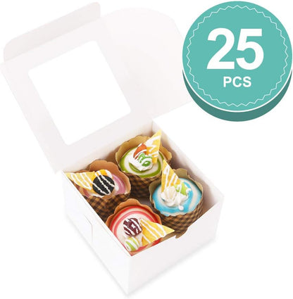 25 Gold Bakery Boxes with Window, 6x6x4 Inches Cake Boxes with Window, Treat Boxes for Small Bakery, Dessert, Candy, Cookies, Pastry, Party Favors, Wedding Cake