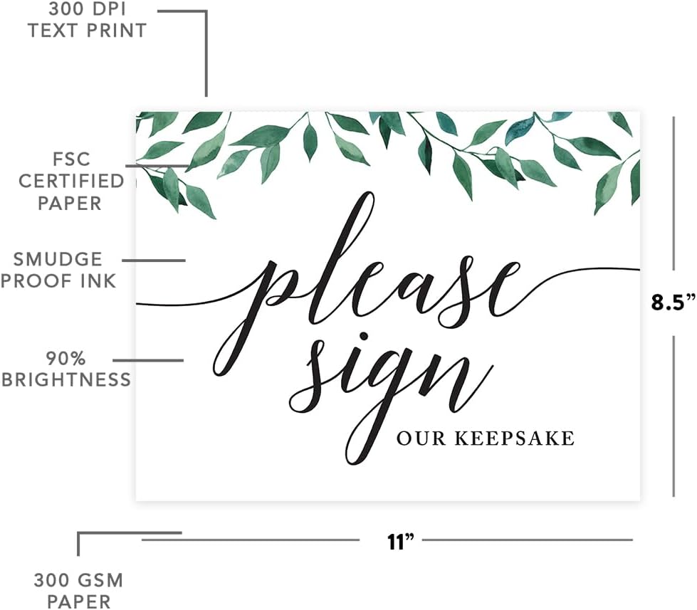 Andaz Press Wedding Party Signs, Natural Greenery Green Leaves, 8.5x11-inch, Bridal Shower Scavenger Hunt, 1-Pack - Colors D