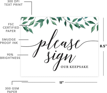 Andaz Press Wedding Party Signs, Natural Greenery Green Leaves, 8.5x11-inch, Bridal Shower Scavenger Hunt, 1-Pack - Colors D