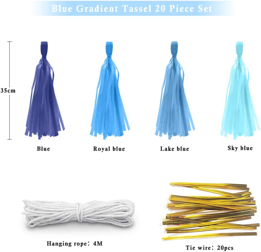 9.8in Blue Tissue Paper Tassel DIY Hanging paper decorations Party Garland Decor for Party Decorations Wedding,Festival,Baby Shower Decoration 20PCS25cm
