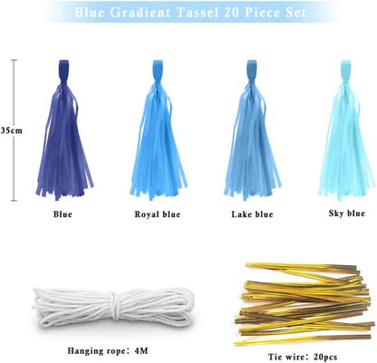 9.8in Blue Tissue Paper Tassel DIY Hanging paper decorations Party Garland Decor for Party Decorations Wedding,Festival,Baby Shower Decoration 20PCS25cm
