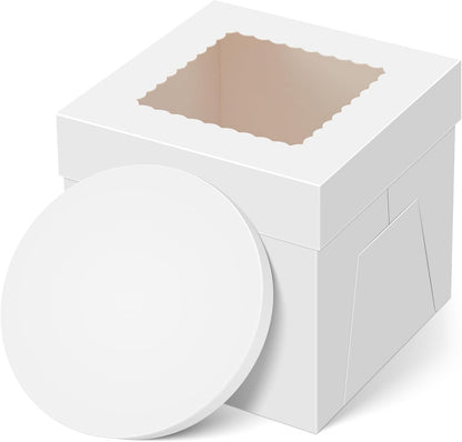 Kootek Cake Box with Board Drum, 10x10x10 Inches Tall Bakery Box with Window, Disposable Cake Container with Lid for Multi-Layer Cake, Decorating, Wedding, Birthday, Party
