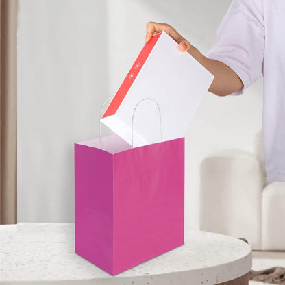 Oikss 100 Pack 8x4.75x10 Inch Medium Brown Kraft Paper Bags with Handles Bulk for Wedding Birthday Party Favors Grocery Retail Shopping Business Goody Craft Gift Bags Sacks (Plain Natural 100 Count)