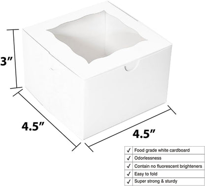 Cookie Boxes with Window 4.5x4.5x3 Inch-50 Pack,White Bakery Boxes,Mini Treat Boxes for Mini Bundt Cake and Individual Cheesecakes