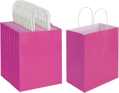 Oikss 100 Pack 8x4.75x10 Inch Medium Brown Kraft Paper Bags with Handles Bulk for Wedding Birthday Party Favors Grocery Retail Shopping Business Goody Craft Gift Bags Sacks (Plain Natural 100 Count)