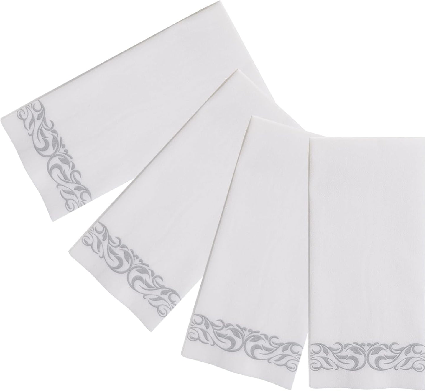 JOLLY CHEF 100 Disposable Hand Towels, Soft and Absorbent Linen Feel Dinner Napkin, Elegant Decorative Paper Guest Towels for Kitchen, Bathroom,Thanksgiving, Weddings,Parties, Gold and White