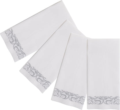 JOLLY CHEF 100 Disposable Hand Towels, Soft and Absorbent Linen Feel Dinner Napkin, Elegant Decorative Paper Guest Towels for Kitchen, Bathroom,Thanksgiving, Weddings,Parties, Gold and White