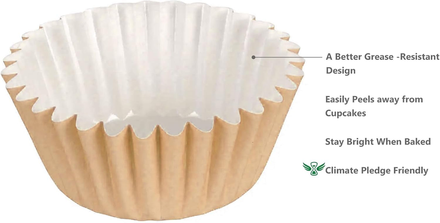 Caperci Heavy Duty Standard White Cupcake Liners 150 Counts - Grease-Resistant Paper Muffin Baking Cups, Odorless, No Muffin Pan Needed, Easily Peels (White)