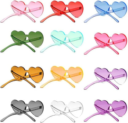 LIULIUBTY Heart Shaped Rimless Sunglasses 12Pack, Bachelor Party Cool Colorful Funky Sunglasses