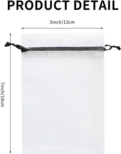 Wudygirl 100pcs 5X7 Inches White Organza Bags Christmas Drawstring Pouches Party Wedding Favor Bags Goodie bags(White 5x7)