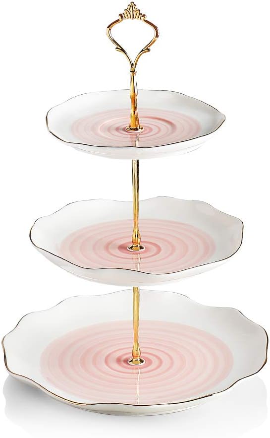 Sweejar 3 Tier Ceramic Cake Stand Wedding, Dessert Cupcake Stand for Tea Party Serving Platter (White)
