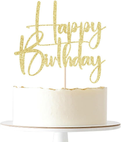 Happy Birthday Cake Topper,black Glitter Cake Pick Bunting Decor for Anniversary Birthday Party Cake Decorations Supplies