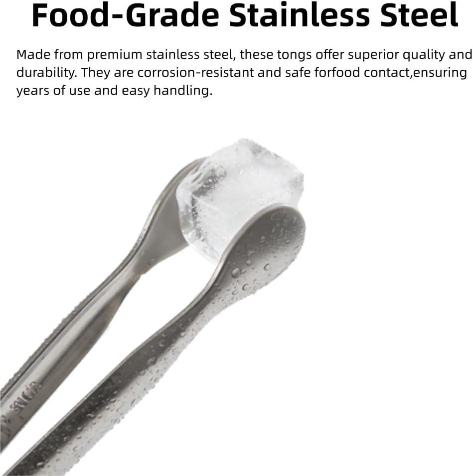 6 PCS Small Serving Tongs,Silver 4.2 Inch Kitchen Utensils for Appetizers, BBQ, Salad, Coffee Bar, Multi-Purpose 304 Stainless Steel Mini Tongs for Party & Catering Essential