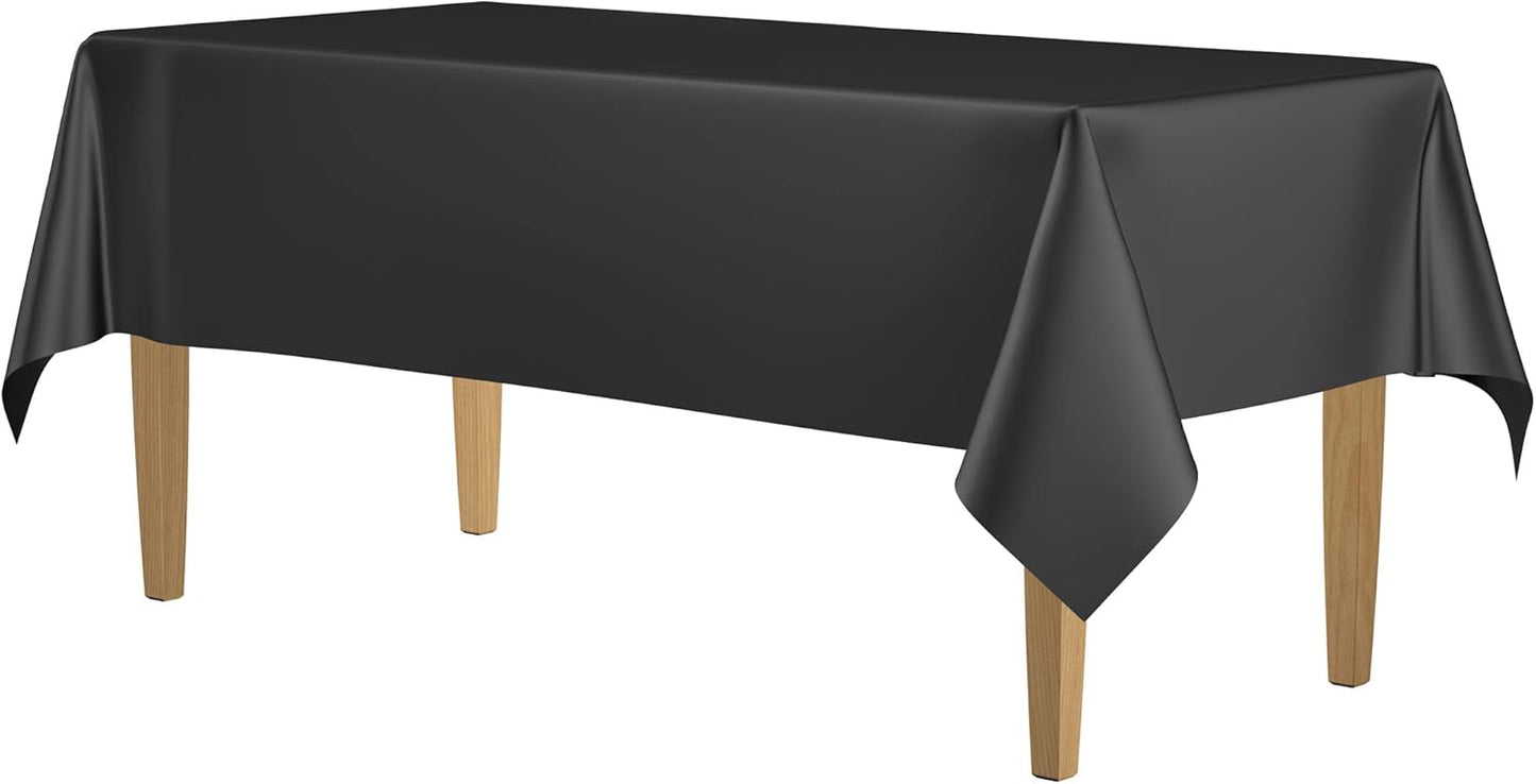 14 Pack Black 54 x 108 in. Rectangle Disposable Plastic Tablecloths - Smooth Decorative Covers for Parties, Weddings