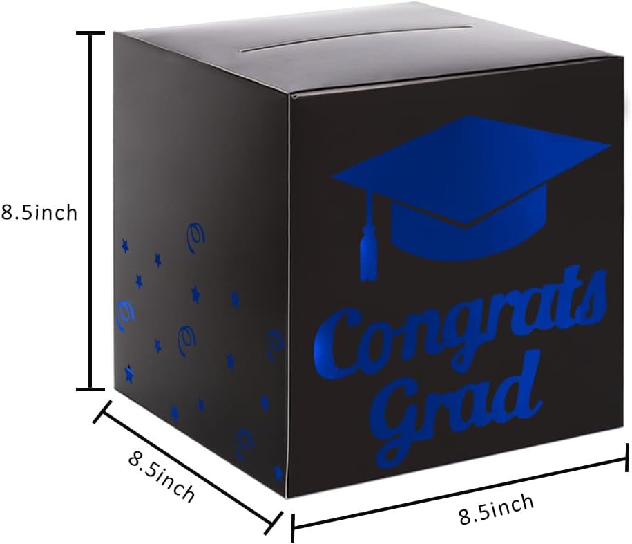 Graduation Card Box Holder, Congrats Grad Foldable Cardboard Decorations Box for Graduation Party Decoration and Grad Parties (Black)