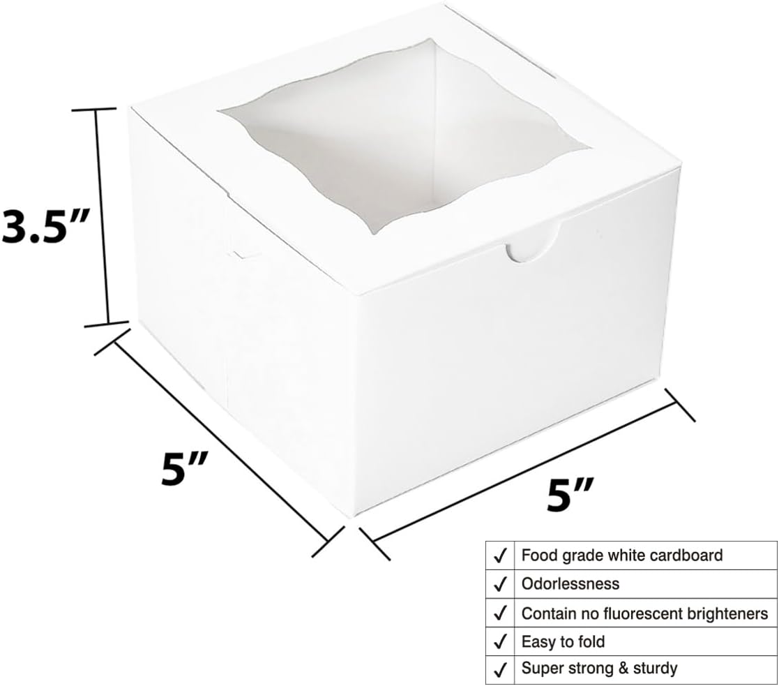 Cookie Boxes with Window 4.5x4.5x3 Inch-50 Pack,White Bakery Boxes,Mini Treat Boxes for Mini Bundt Cake and Individual Cheesecakes