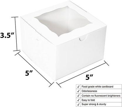 Cookie Boxes with Window 4.5x4.5x3 Inch-50 Pack,White Bakery Boxes,Mini Treat Boxes for Mini Bundt Cake and Individual Cheesecakes