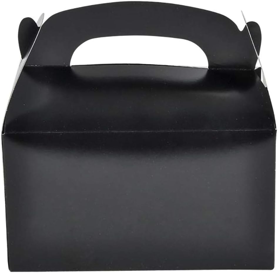 The Dreidel Company 12-Pack Black Gable Treat Boxes, Goodies Favor Box for Kids Birthday, Candy Boxes Party Favors, Weddings Events, Baby Shower, 6.25" x 3.5" x 3.5" Inch