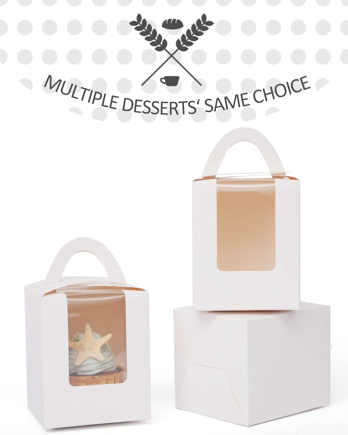 qiqee 60pcs Cupcake Boxes Individual Disposable White Single Box with Window 3.6 * 3.6 * 4.3inch Cupcake Containers/Holders