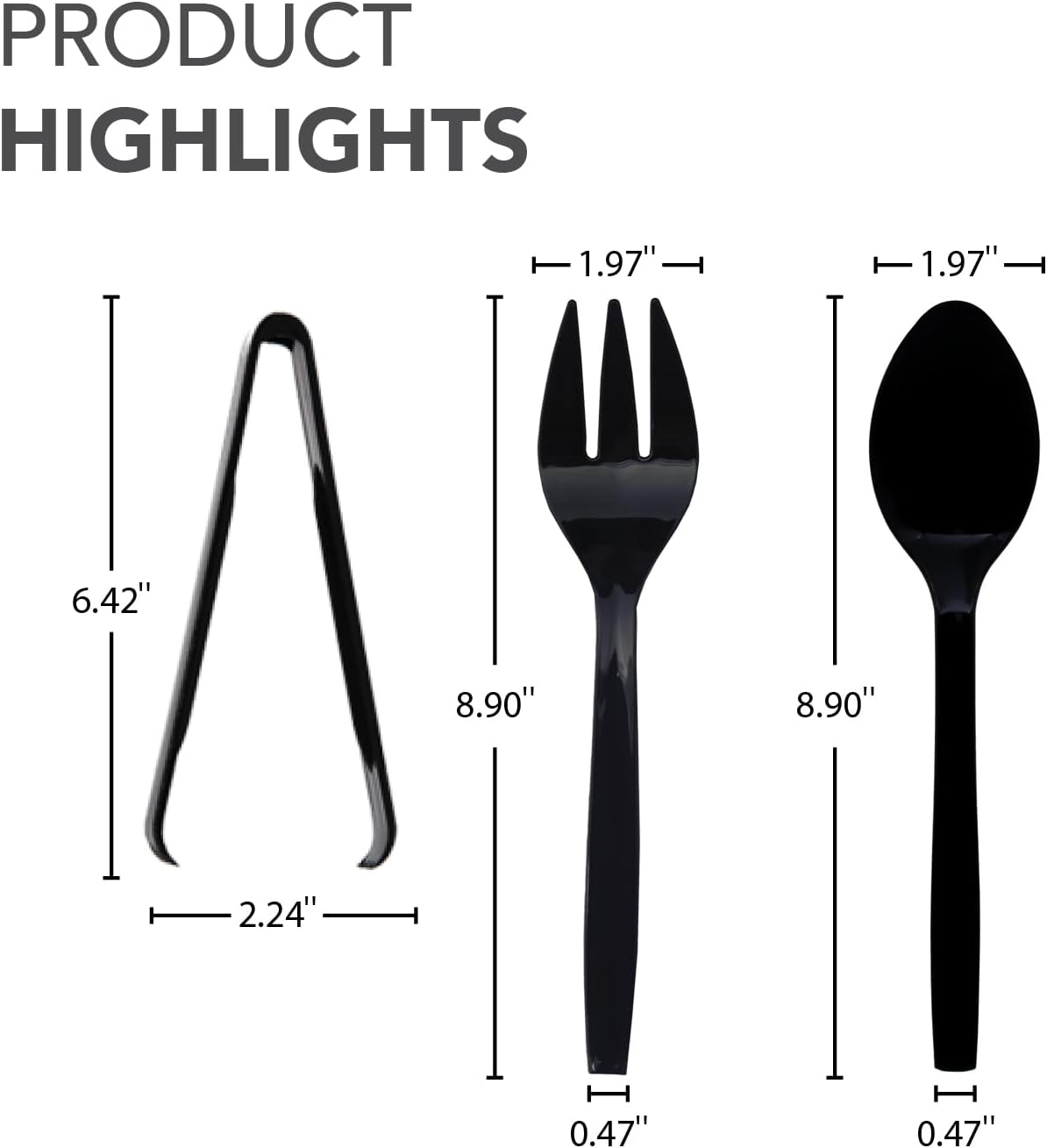 Party Essentials Plastic Serving Utensils for Party Buffet Kit, Black, Spoons/Forks/Tongs, 18-Piece