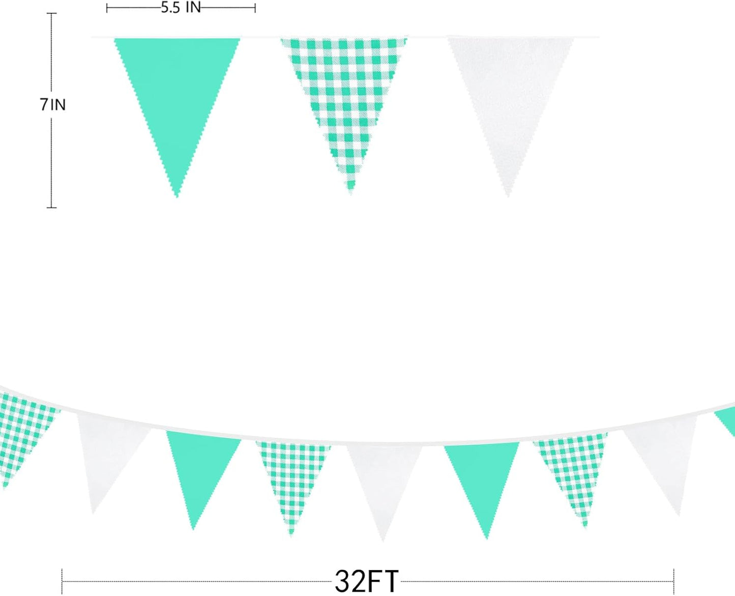 32Ft Dusty Blue Party Decorations Retro Blue Gingham Triangle Banner Flag Pennant Fabric Garland Streamers for Nautical Wedding Birthday Ahoy Achor Bridal Baby Shower Under The Sea Decor Supplies