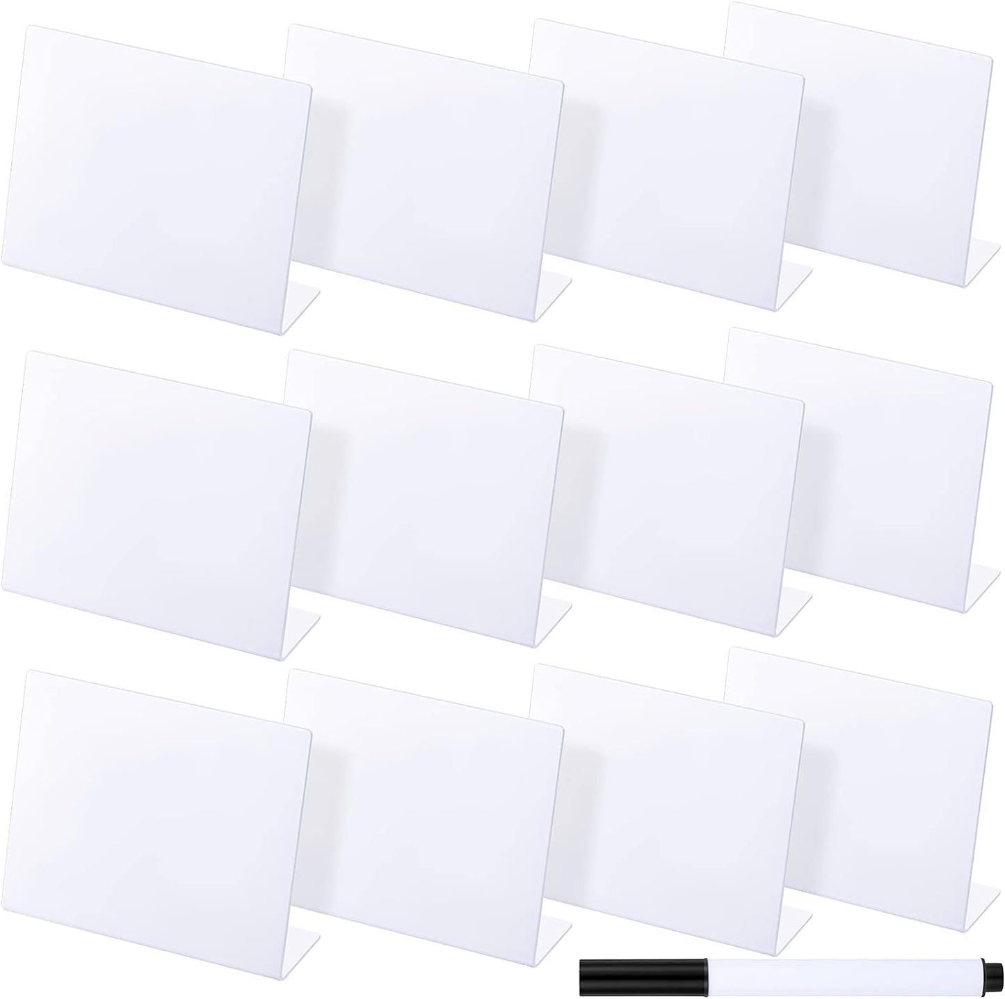 Outus 12 Pcs 4 x 3 Inches Buffet Food Labels Mini Small Chalkboard Signs White Acrylic Food Markers Little Price Signs with 2 Pcs Erasable Marker for Wedding Birthday Bakery Table Display