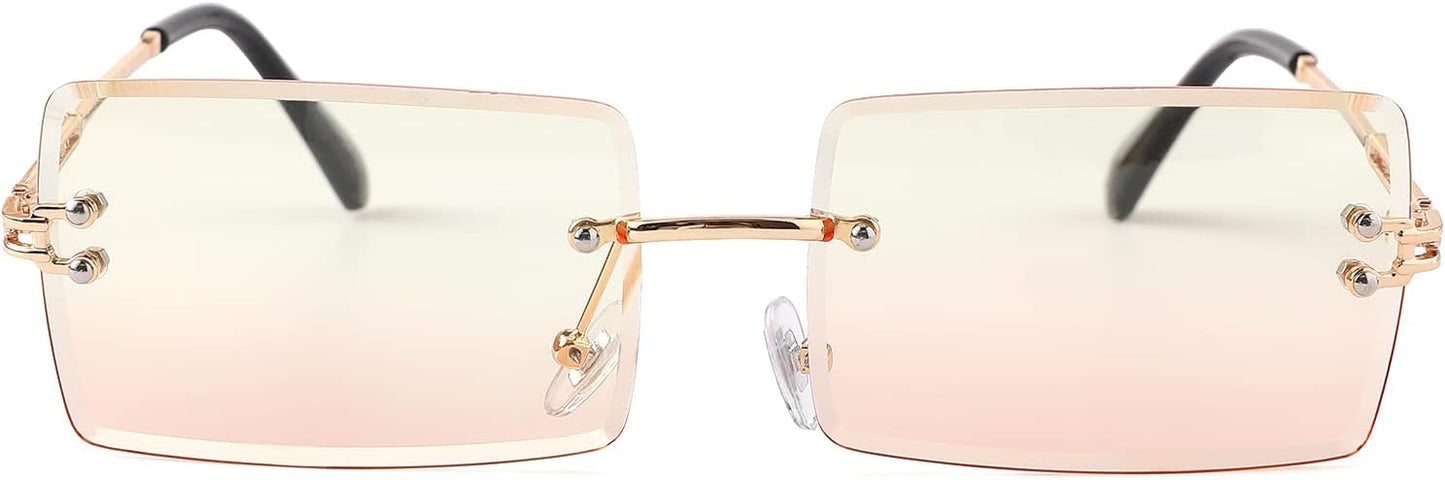 Rectangle Sunglasses for Men/Women Small Rimless Square Shade Eyewear