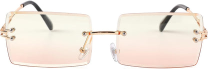 Rectangle Sunglasses for Men/Women Small Rimless Square Shade Eyewear