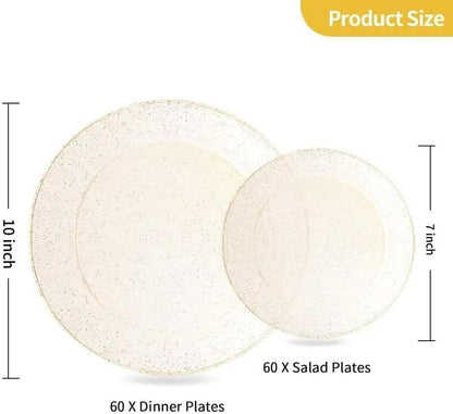 Goodluck 200PCS Gold Plastic Plates, Heavy Duty Disposable Gold Plates with 100 10.25 inch Dinner Plates and 100 7.5 inch Dessert Plates for Party, Holiday, Wedding, Thanksgiving