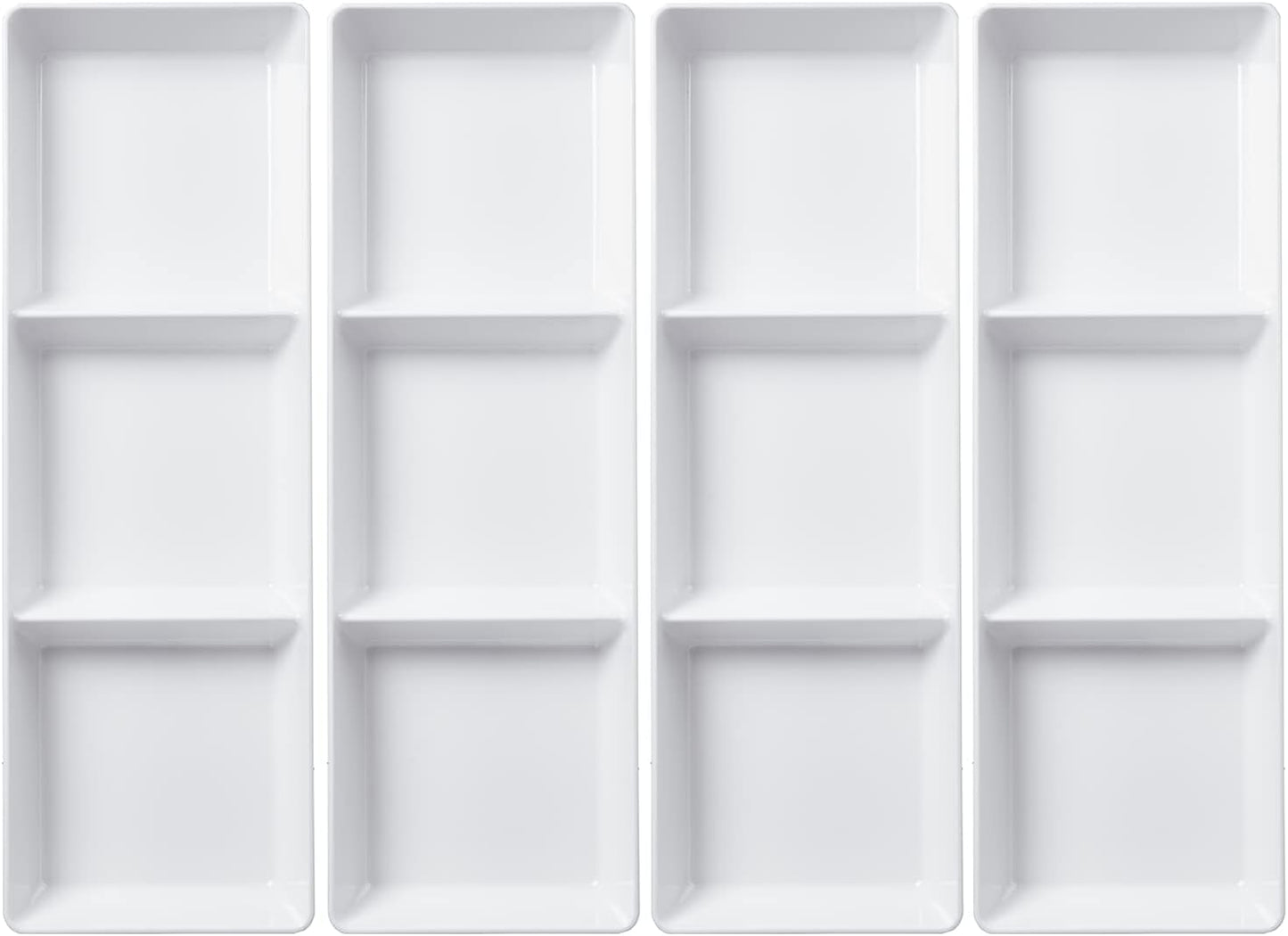 US Acrylic Avant White Plastic Divided Serving Trays (Set of 4) 15” x 5” | Narrow Reusable 3-Section Party Platters | Serve Appetizers, Fruit, Veggies, & Desserts | BPA-Free & Made in USA