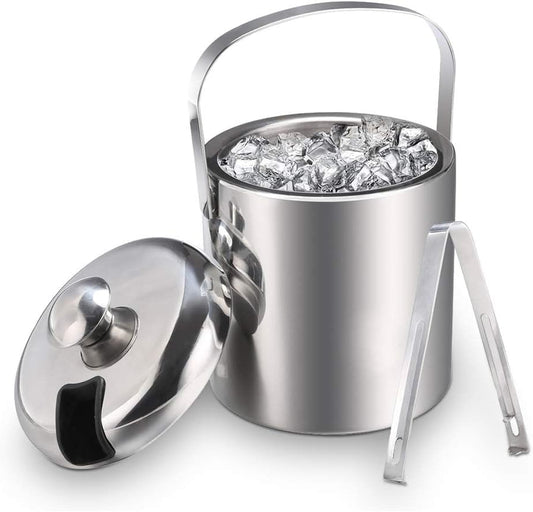 Sailnovo Mini Ice Bucket 1.2 Liter, Premium Compact Double-Wall Stainless Steel with Lid & Ice Tong, Ideal for Cocktails, Personal Bar, Small Parties - Silver