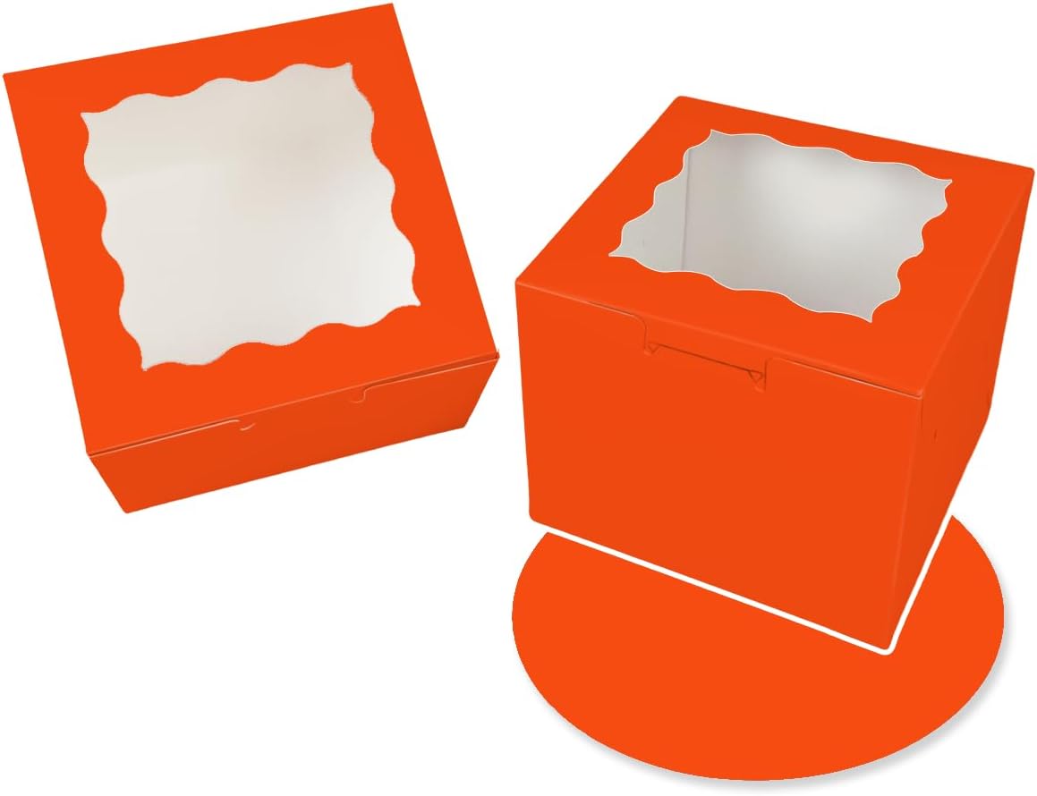 Bakepacker 36pcs 8x8x5 Inches Cake Boxes with Window 18-Packs Black 8 Inch Bakery Boxes (18 Cake Boxes +18 Cake Boards Included)