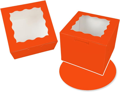 Bakepacker 36pcs 6x6x5 Inches with Window 18-Packs White 6 Inch Bakery Boxes (18 Cake Boxes +18 Cake Boards + 10 Meters Silk Ribbon Includes Included)