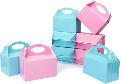 Happyhiram 50 Pcs Party Treat Boxes - White, 6 Inch Candy Boxes with Handle - Paper Cookie Gift & Snack Goodie Bags for Kids Birthday, Baby Shower, Wedding