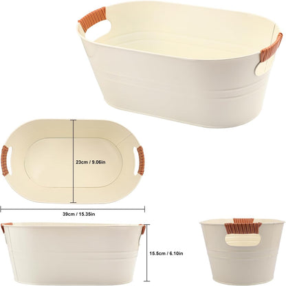 3 PCS 15.3 x 9 x 6 inches White Metal Galvanized Tub with Iron Handles, 3 Gallon Beverage Tubs for Parties, Large Ice Buckets for Beer, Wine, Cocktails & Outdoor Events